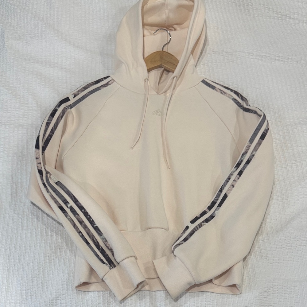 Adidas Women's Cream Hoodie with Stripe Detail